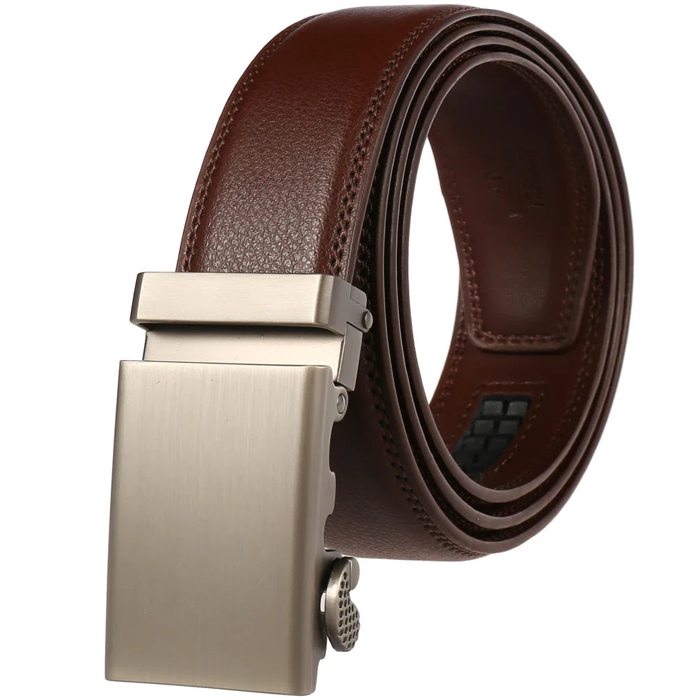 HKM-886547 Adjustable Automatic Leather Belt for Men - Versatile Business and Casual Style, Model LY33-77783-1