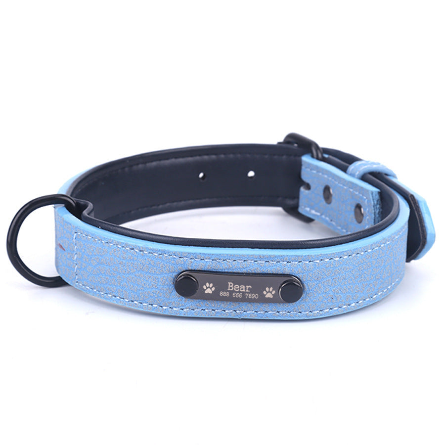 HKM-950099 Customizable Dog Collar with Anti-Loss Nameplate and Durable Traction Leash - Available in Multiple Sizes