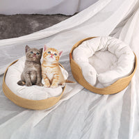 HKM-774867 Cozy Hand-Woven Rattan Cat Nest with Scratching Board for All Seasons