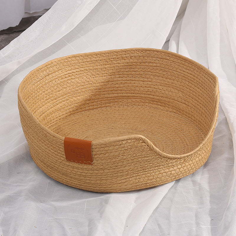 HKM-774867 Cozy Hand-Woven Rattan Cat Nest with Scratching Board for All Seasons