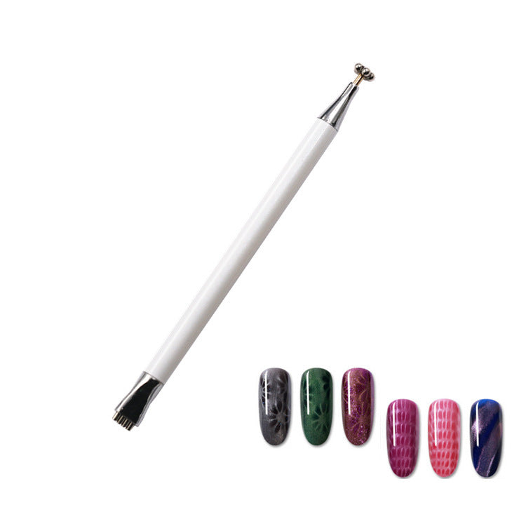 HKM-576595 Metal Flower Magnetic Nail Art Pen for Cat Eye Effects - Dual Use Design, 14.2cm