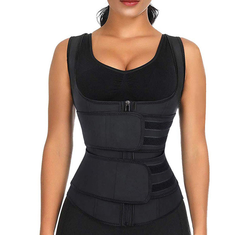 HKM-133075 Double Waist Corset Vest for Body Shaping and Support in Polyester Fiber