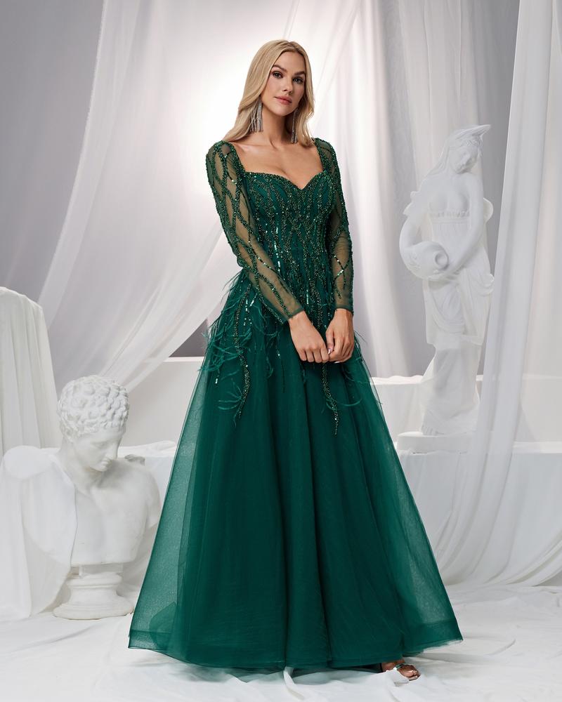HKM-398163 Elegant Green Evening Gown - Model EZ25058 for Special Occasions and Formal Events