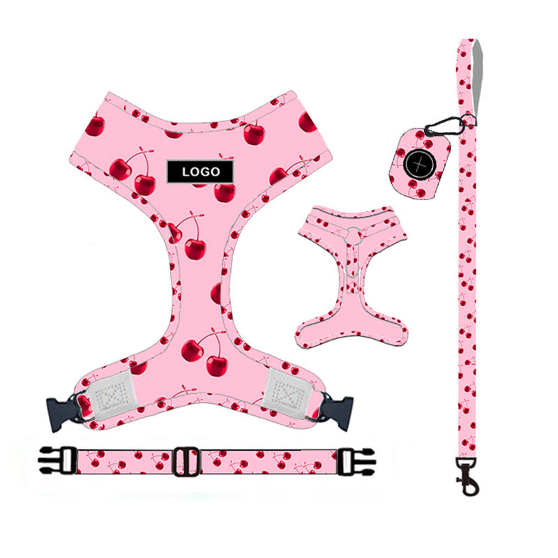 HKM-504851 Adjustable Pink Dog Leash Set with Chest Strap, Collar, Poop Bag, and Bowknot Options