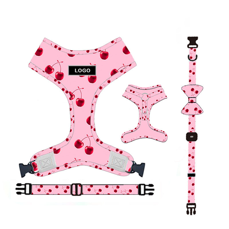 HKM-504851 Adjustable Pink Dog Leash Set with Chest Strap, Collar, Poop Bag, and Bowknot Options