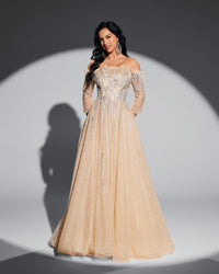 HKM-020755 Champagne Elegance Evening Dress for Women - EZ25044