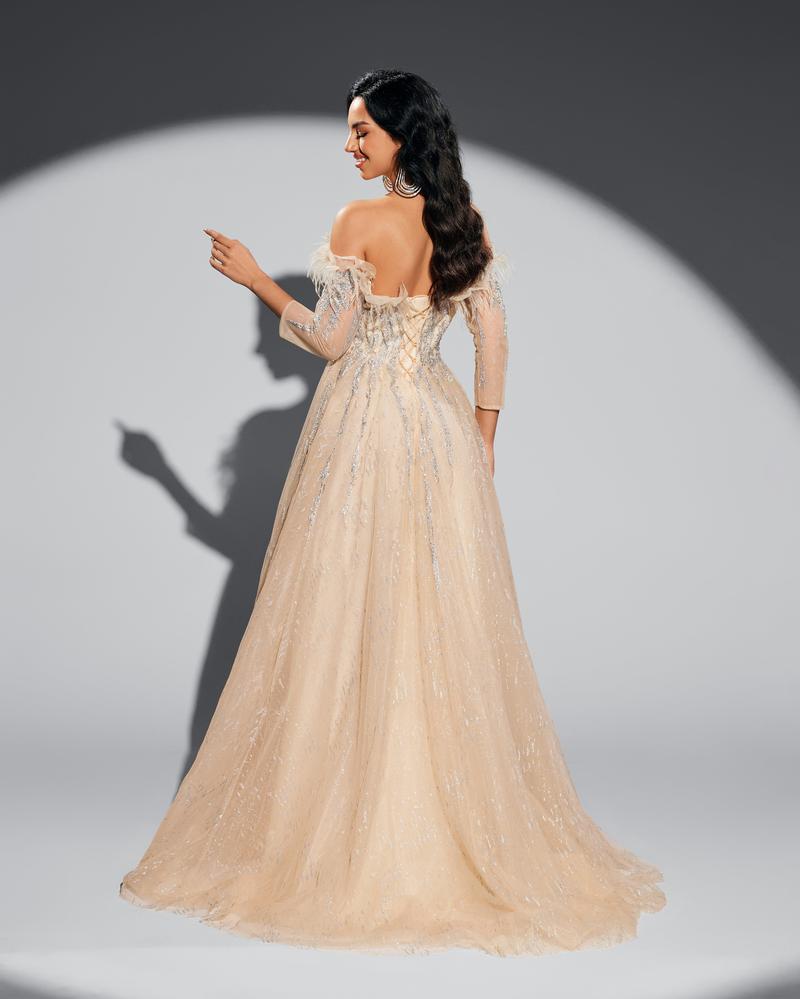 HKM-020755 Champagne Elegance Evening Dress for Women - EZ25044