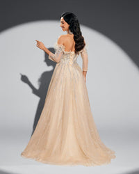 HKM-020755 Champagne Elegance Evening Dress for Women - EZ25044
