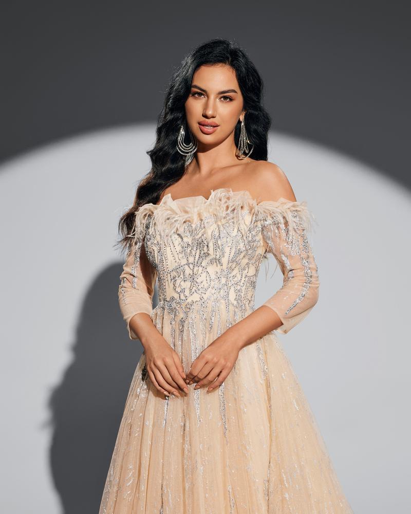 HKM-020755 Champagne Elegance Evening Dress for Women - EZ25044