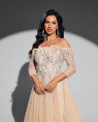 HKM-020755 Champagne Elegance Evening Dress for Women - EZ25044