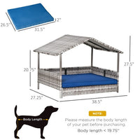 HKM-821139 Rattan Dog House with Canopy and Waterproof Bed for Small to Medium Dogs, Blue