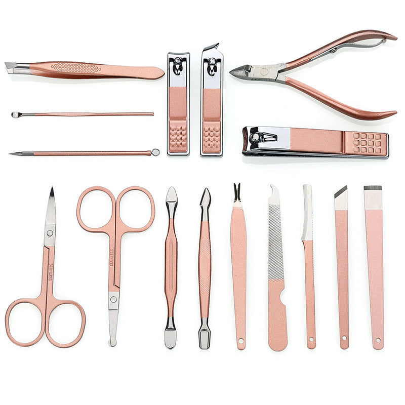 HKM-738131 Rose Gold PU Leather 12-Piece Manicure Tool Set