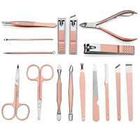 HKM-738131 Rose Gold PU Leather 12-Piece Manicure Tool Set