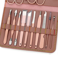 HKM-738131 Rose Gold PU Leather 12-Piece Manicure Tool Set