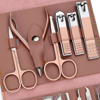 HKM-738131 Rose Gold PU Leather 12-Piece Manicure Tool Set