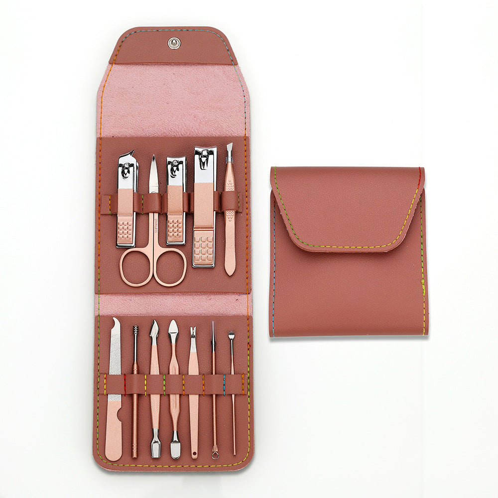 HKM-738131 Rose Gold PU Leather 12-Piece Manicure Tool Set