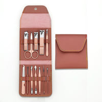HKM-738131 Rose Gold PU Leather 12-Piece Manicure Tool Set