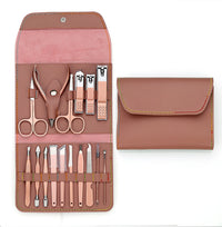 HKM-738131 Rose Gold PU Leather 12-Piece Manicure Tool Set