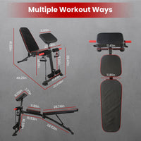 HKM-049555 Adjustable Weight Bench with Preacher Curl Pad and Resistance Bands for Full Body Home Gym Workouts