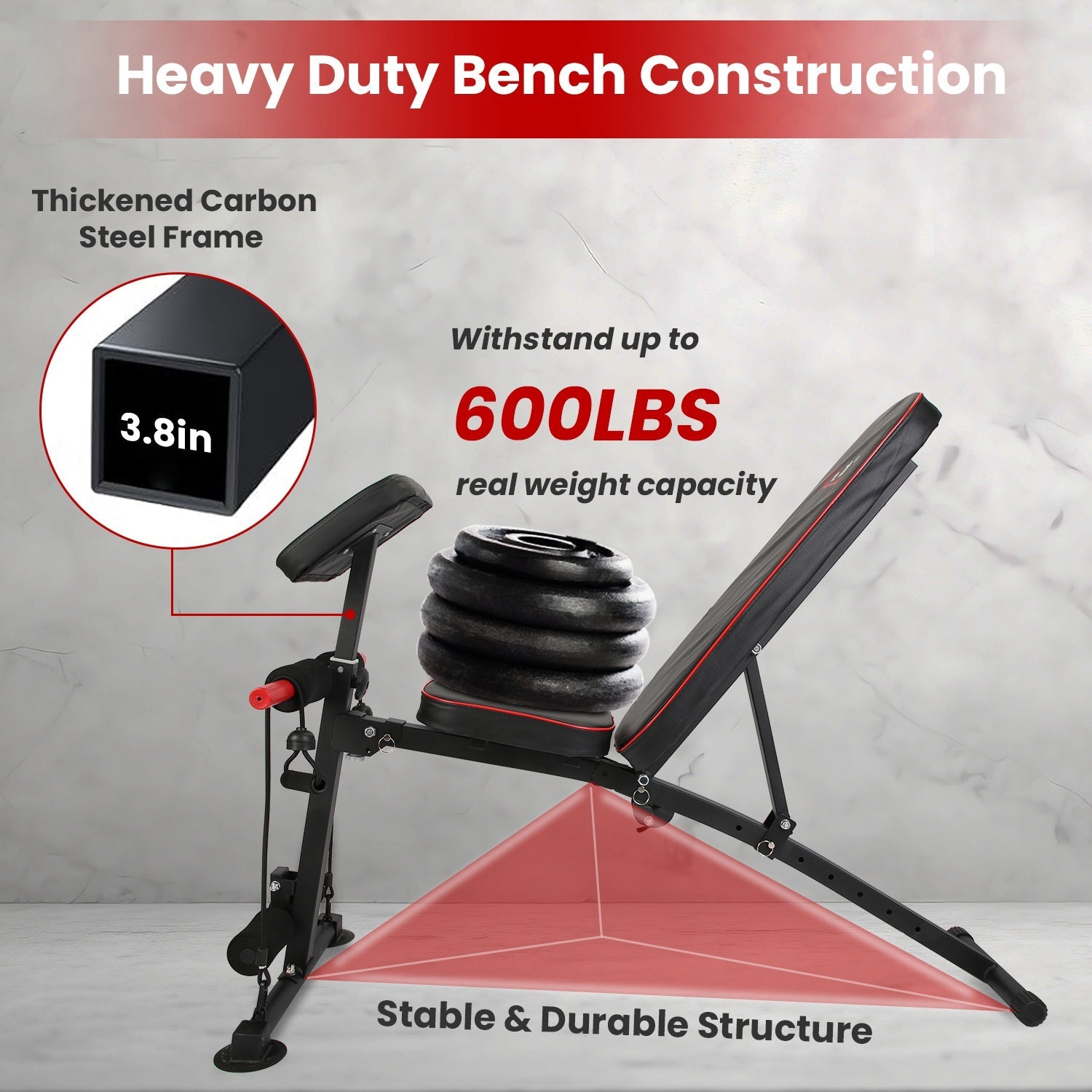 HKM-049555 Adjustable Weight Bench with Preacher Curl Pad and Resistance Bands for Full Body Home Gym Workouts