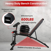 HKM-049555 Adjustable Weight Bench with Preacher Curl Pad and Resistance Bands for Full Body Home Gym Workouts