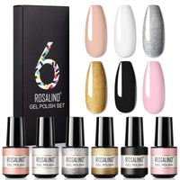 HKM-802515 One-Color Gel Glitter Nail Polish Set - 6-Piece Collection in Convenient Color Box
