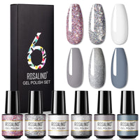 HKM-802515 One-Color Gel Glitter Nail Polish Set - 6-Piece Collection in Convenient Color Box