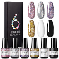 HKM-802515 One-Color Gel Glitter Nail Polish Set - 6-Piece Collection in Convenient Color Box