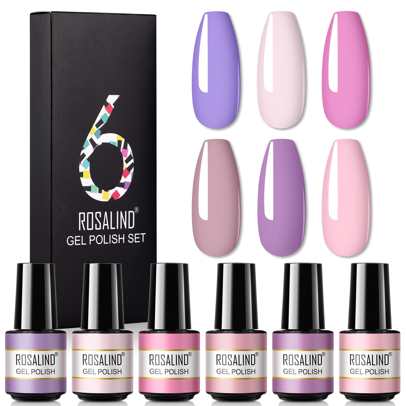 HKM-802515 One-Color Gel Glitter Nail Polish Set - 6-Piece Collection in Convenient Color Box