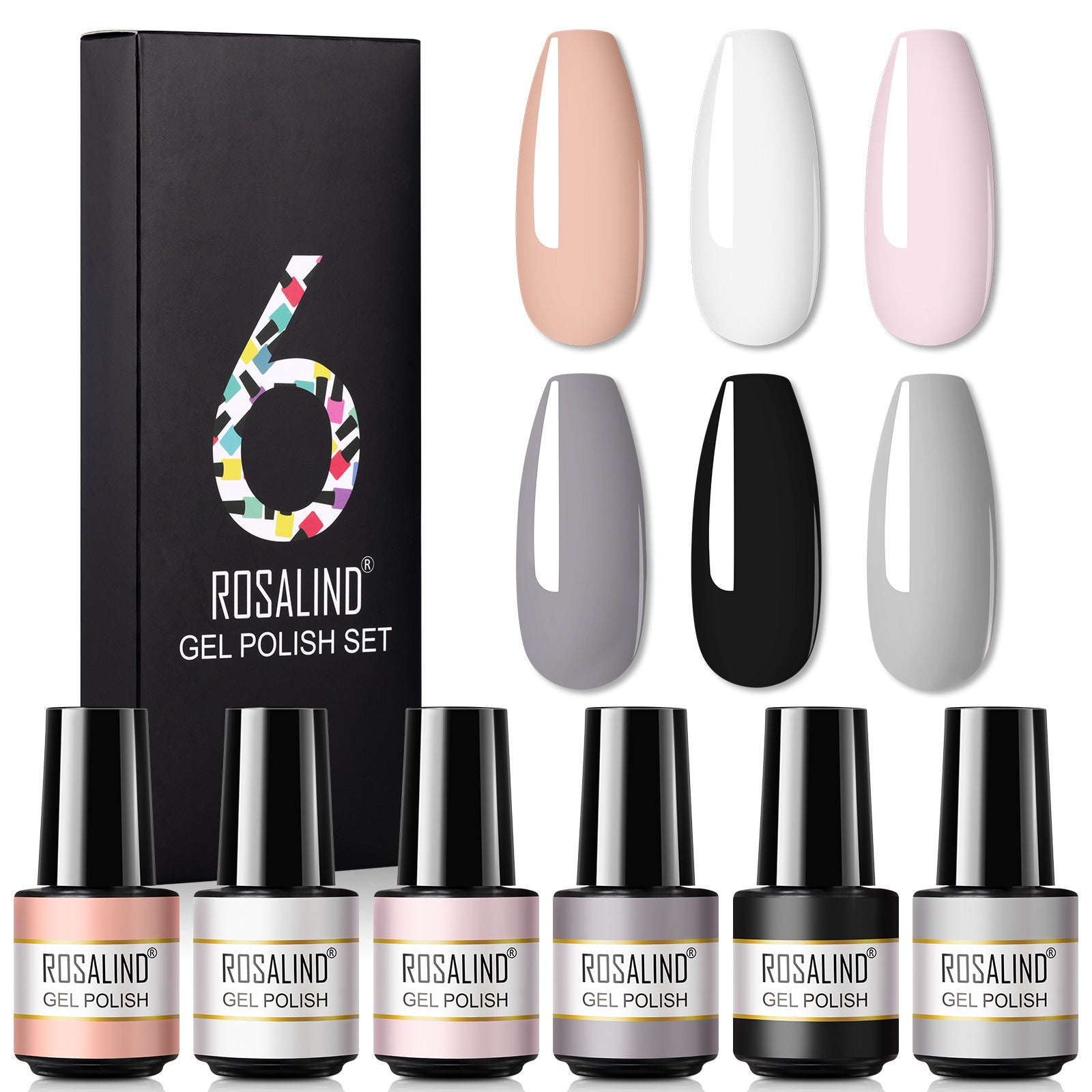 HKM-802515 One-Color Gel Glitter Nail Polish Set - 6-Piece Collection in Convenient Color Box