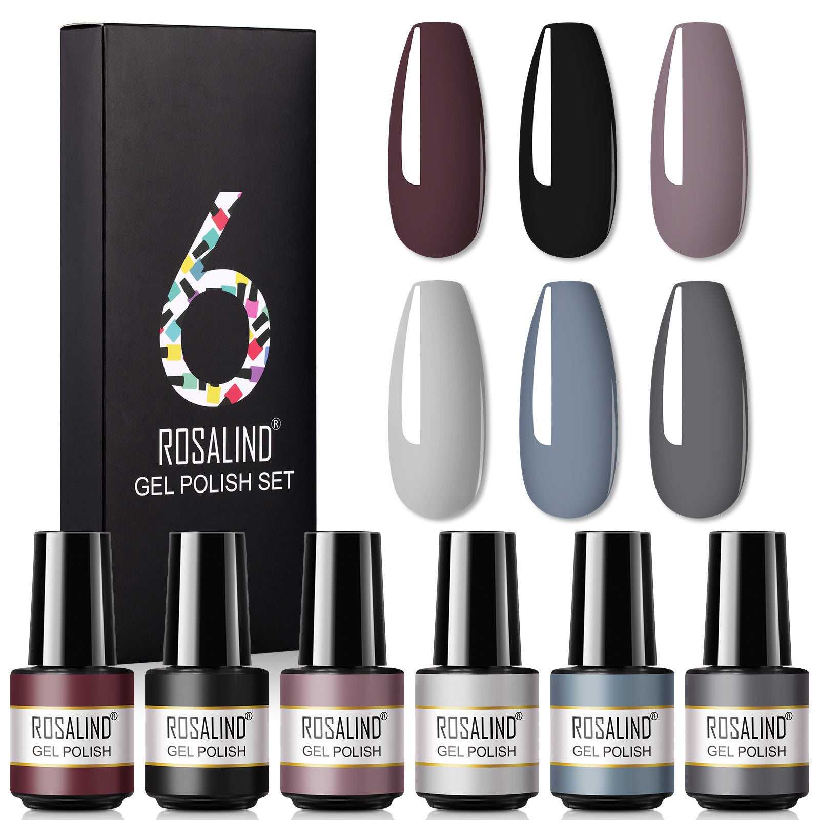 HKM-802515 One-Color Gel Glitter Nail Polish Set - 6-Piece Collection in Convenient Color Box