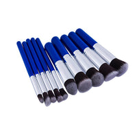 HKM-434899 10-Piece Portable Blue Nylon Makeup Brush Set with Wooden Handles