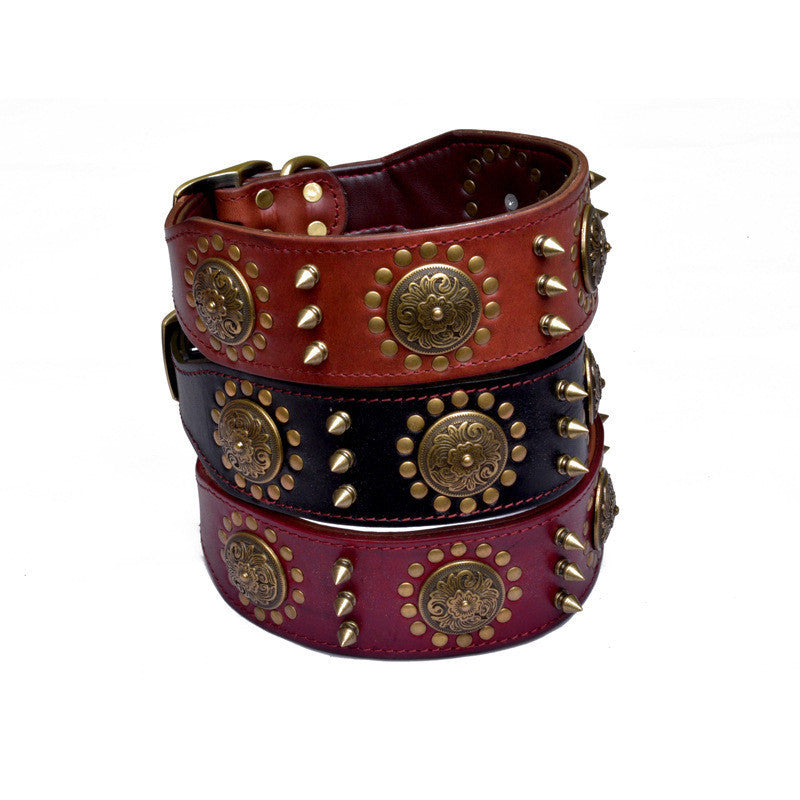 HKM-192659 Retro Leather Neck Sleeve for Large and Medium Dogs with Alloy Rivets