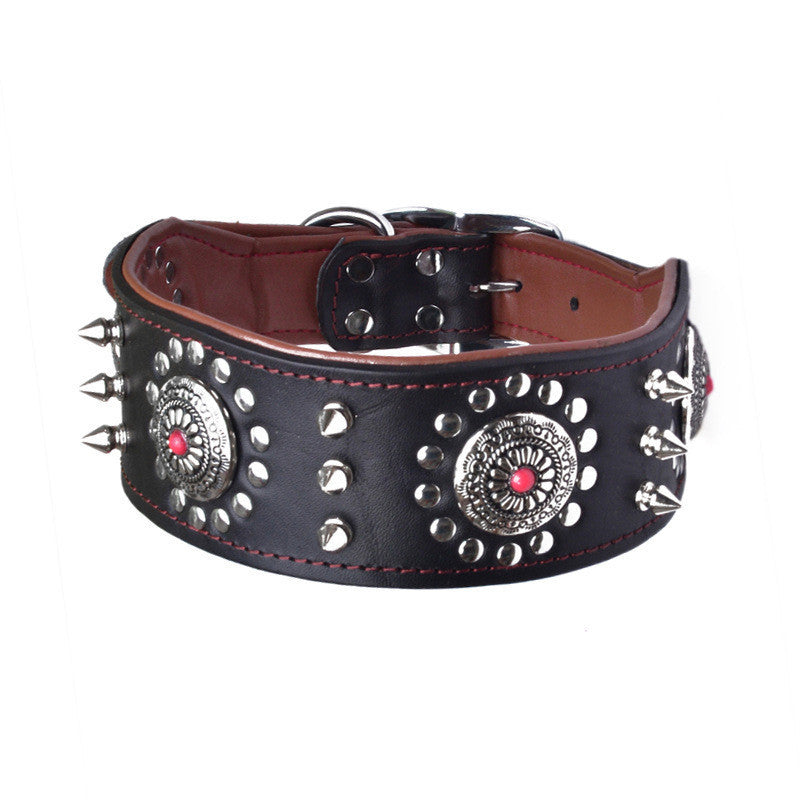 HKM-192659 Retro Leather Neck Sleeve for Large and Medium Dogs with Alloy Rivets