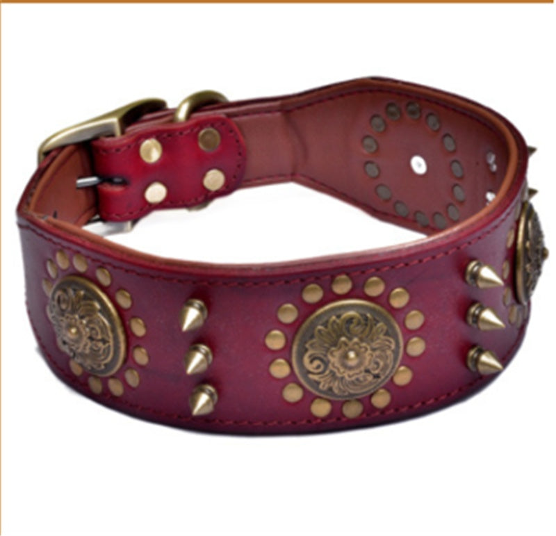 HKM-192659 Retro Leather Neck Sleeve for Large and Medium Dogs with Alloy Rivets