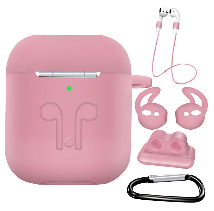 KTX-786259 AirPods Compatible Silicone Protective Cover Set with Anti-Lost Rope and Storage Sleeve - 5 Pieces