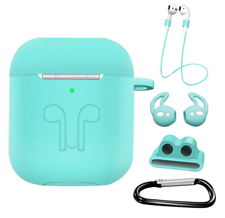 KTX-786259 AirPods Compatible Silicone Protective Cover Set with Anti-Lost Rope and Storage Sleeve - 5 Pieces