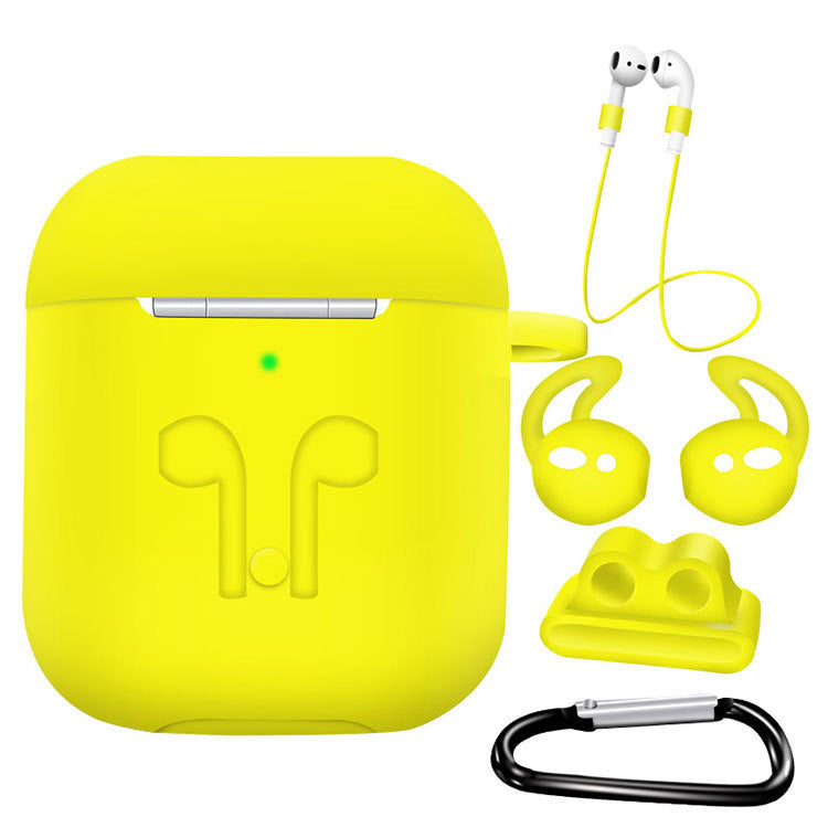 KTX-786259 AirPods Compatible Silicone Protective Cover Set with Anti-Lost Rope and Storage Sleeve - 5 Pieces