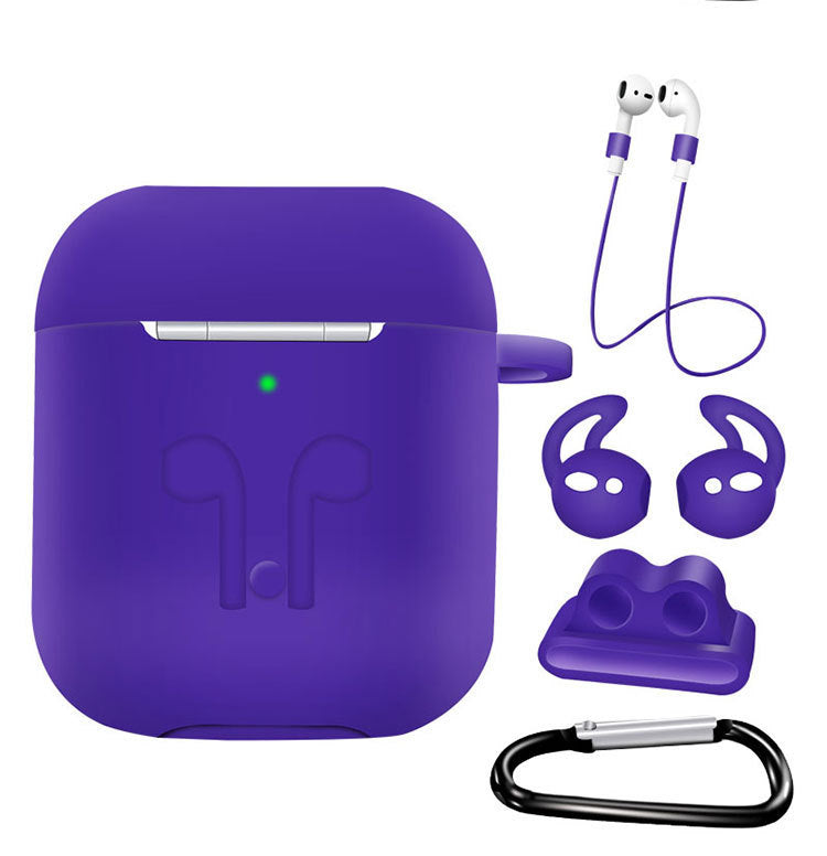 KTX-786259 AirPods Compatible Silicone Protective Cover Set with Anti-Lost Rope and Storage Sleeve - 5 Pieces