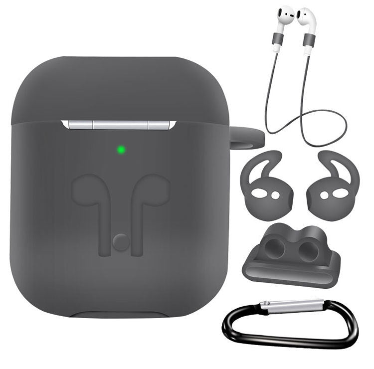 KTX-786259 AirPods Compatible Silicone Protective Cover Set with Anti-Lost Rope and Storage Sleeve - 5 Pieces