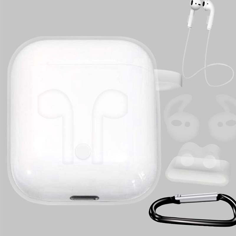 KTX-786259 AirPods Compatible Silicone Protective Cover Set with Anti-Lost Rope and Storage Sleeve - 5 Pieces