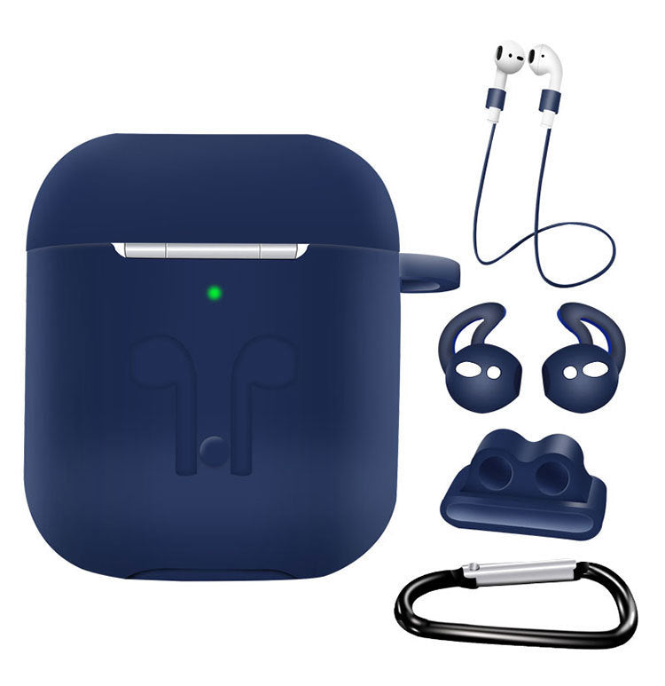 KTX-786259 AirPods Compatible Silicone Protective Cover Set with Anti-Lost Rope and Storage Sleeve - 5 Pieces