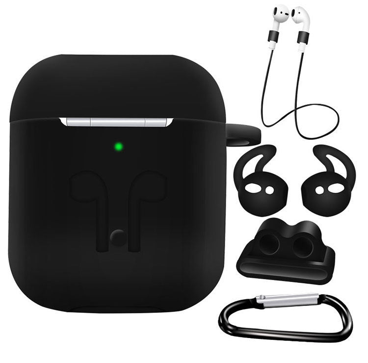 KTX-786259 AirPods Compatible Silicone Protective Cover Set with Anti-Lost Rope and Storage Sleeve - 5 Pieces