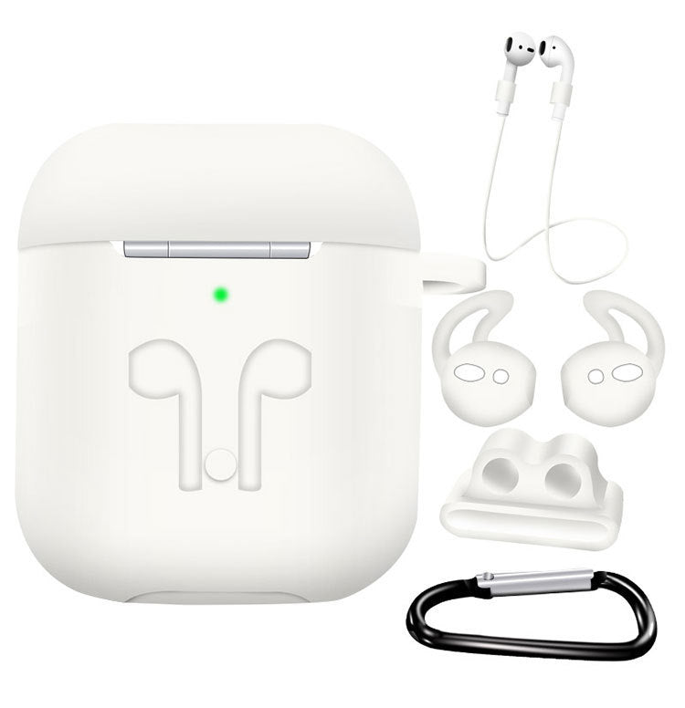 KTX-786259 AirPods Compatible Silicone Protective Cover Set with Anti-Lost Rope and Storage Sleeve - 5 Pieces