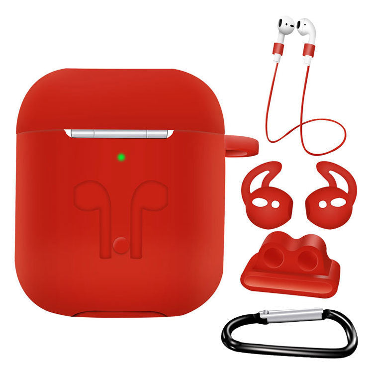KTX-786259 AirPods Compatible Silicone Protective Cover Set with Anti-Lost Rope and Storage Sleeve - 5 Pieces
