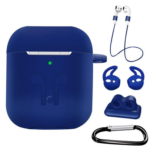 KTX-786259 AirPods Compatible Silicone Protective Cover Set with Anti-Lost Rope and Storage Sleeve - 5 Pieces