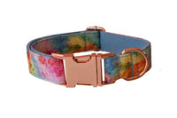 HKM-683027 Stylish Blue and Rose Gold Buckle Cotton Dog Collar and Leash Set with Bow Tie