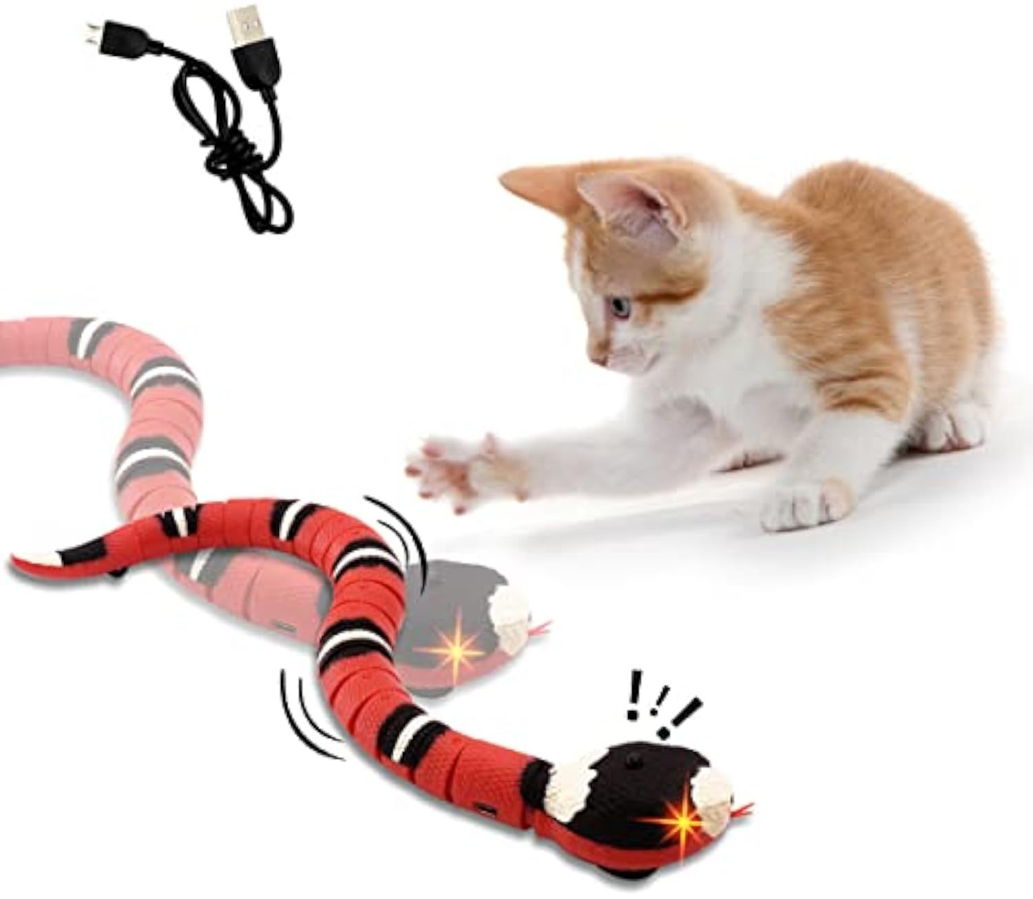 HKM-907603 Interactive Pet Snake Toy with Infrared Sensor and Rechargeable Battery - Realistic Gag Toy for Cats and Dogs