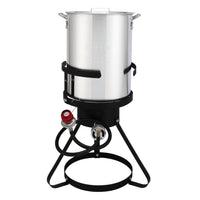HKM-959315 30QT and 10QT Cookware Set with Black Circular Iron Frame and Silver Aluminum Fryer