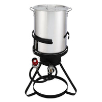 HKM-959315 30QT and 10QT Cookware Set with Black Circular Iron Frame and Silver Aluminum Fryer